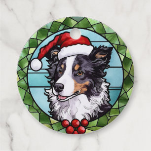 Border Collie Stained Glass Christmas Favour Tags