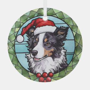 Border Collie Stained Glass Christmas Glass Tree Decoration