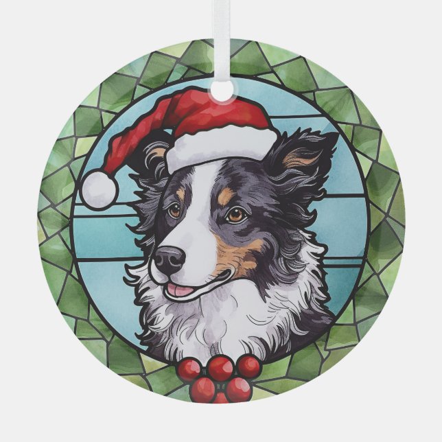 Border Collie Stained Glass Christmas Tree Decoration (Front)