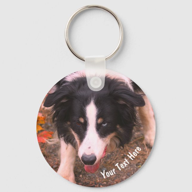 Border Collie Stare Dog Personalised Key Ring (Front)