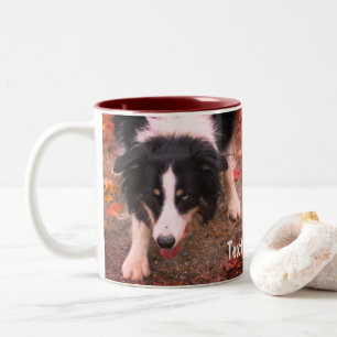 Border Collie Stare Personalised Two-Tone Coffee Mug