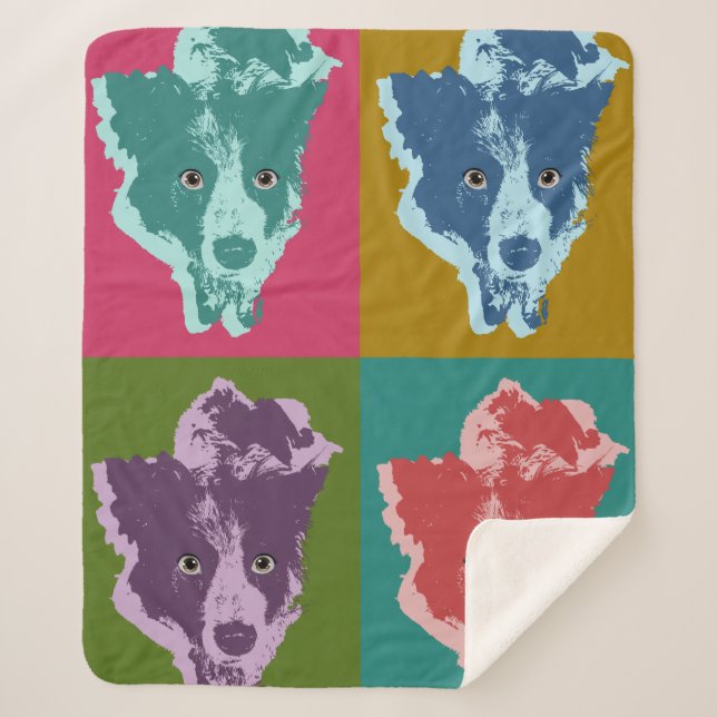 Border Collie Stare Pop Art Sherpa Blanket (Front)