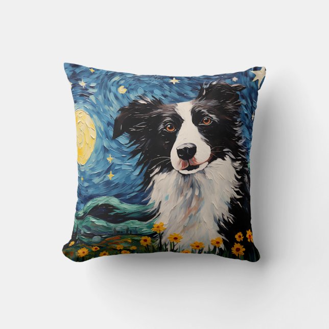 Border Collie Starry Night Cushion (Front)