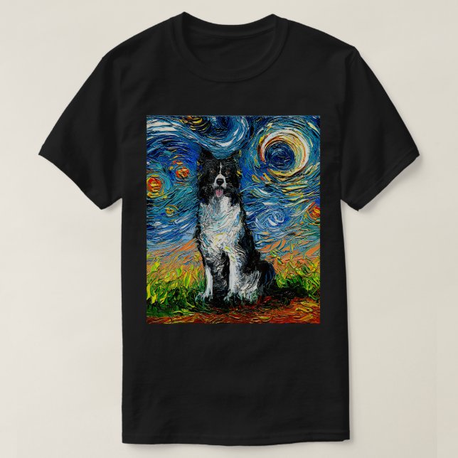 Border Collie Starry Night Impressionist Dog Art b T-Shirt (Design Front)