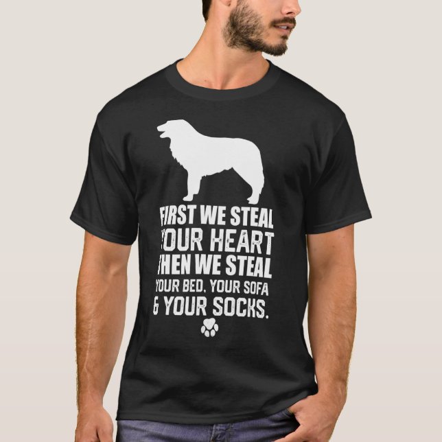 Border Collie Steal Your Heart Steal Your Bed sofa T-Shirt (Front)