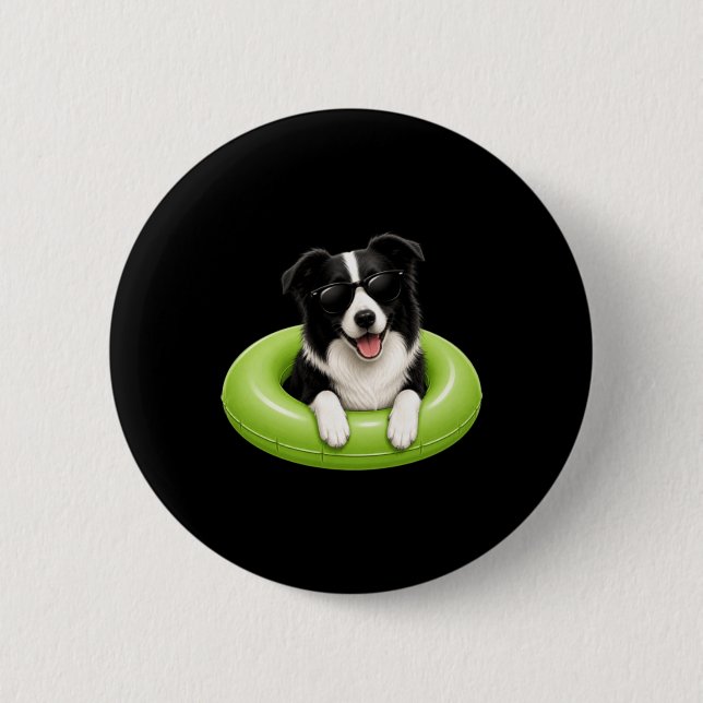 Border Collie Summer Shirt Cute Dog Pool Float 6 Cm Round Badge (Front)