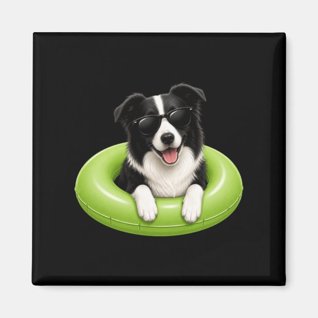 Border Collie Summer Shirt Cute Dog Pool Float Magnet (Front)