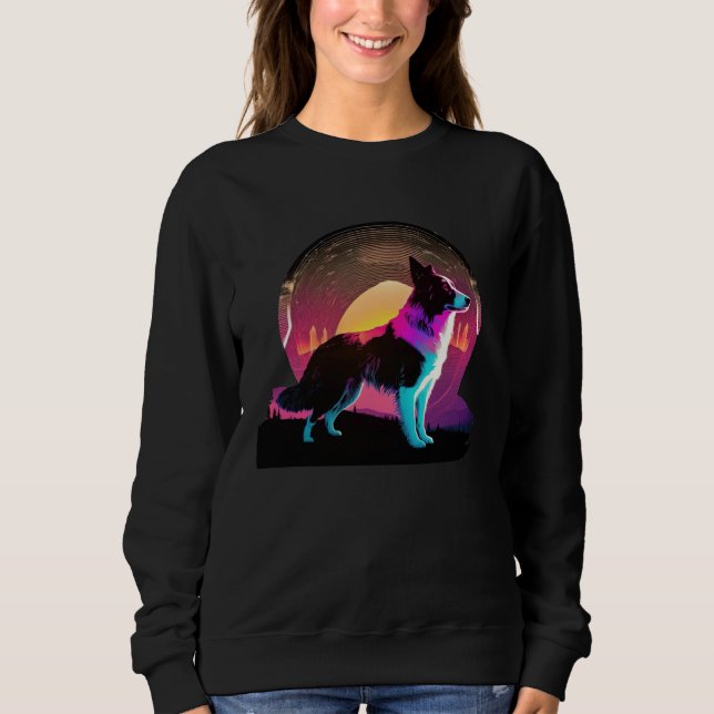 Border Collie Synthwave 80s Retrowave Aesthetic Sweatshirt (Front)