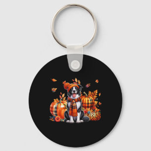 Border Collie Thanksgiving Leopard Pumpkins Fall L Key Ring
