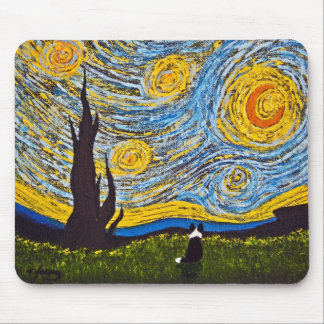 Border Collie Under a Van Gogh Sky Mouse Pad