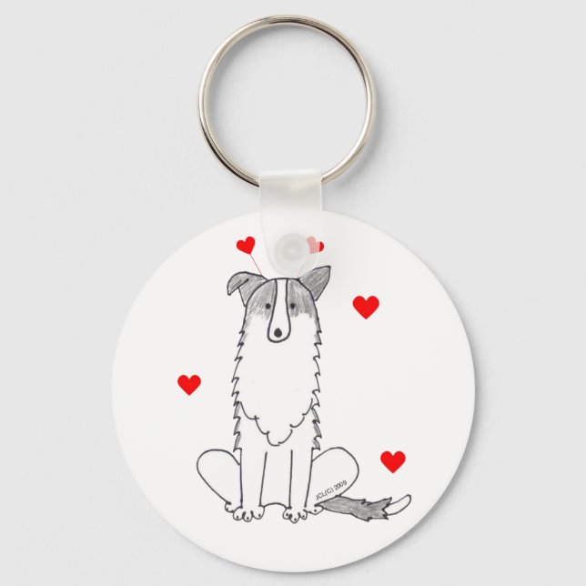 Border Collie  Valentine Ears Key Ring (Front)