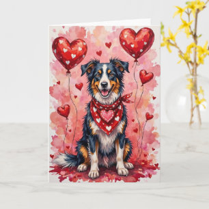 Border Collie Valentine’s Day Dog with Hearts Red Card