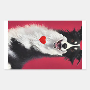 border collie valentines cartoon rectangular sticker