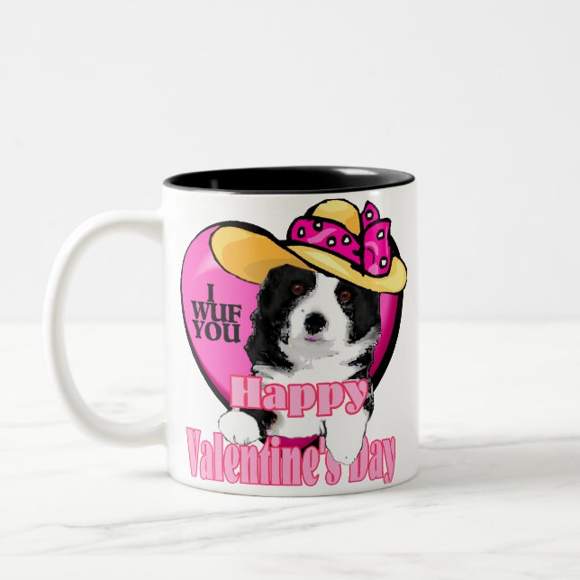 Border Collie Valentines Day Two-Tone Coffee Mug (Left)