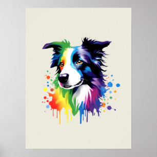 Border Collie Vibrant Colourful Abstract Poster