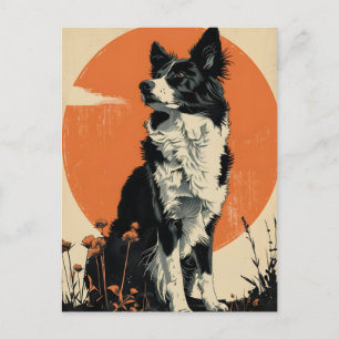 Border Collie Vintage art Postcard
