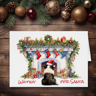 Border Collie Wait for Santa Christmas Fireplace
