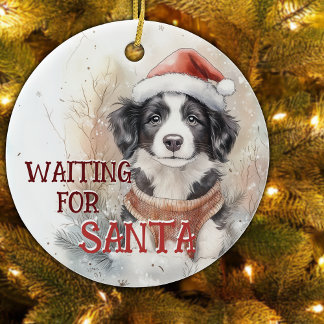 Border Collie Waiting For Santa Dog Christmas Ceramic Ornament