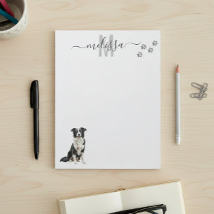 Border Collie Watercolor Monogram Personalised Notepad
