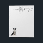 Border Collie Watercolor Monogram Personalised  Notepad<br><div class="desc">This design may be personalised in the area provided by changing the photo and/or text. Or it can be customised by clicking Personalise this Template and then choosing the click to customise further option and delete or change the colour of the background, add text, change the text colour or style,...</div>