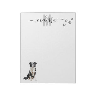 Border Collie Watercolor Monogram Personalised  Notepad