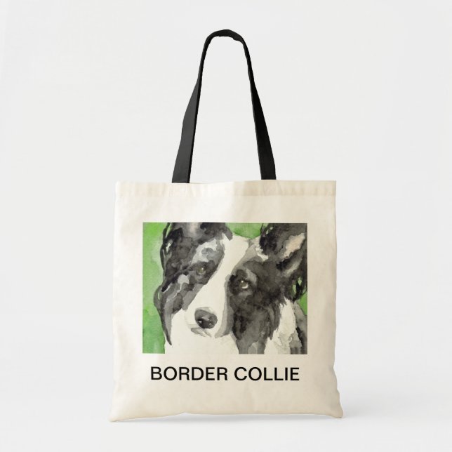 Border Collie Watercolor Tote Bag (Front)