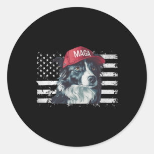 Border Collie Wearing Mega Hat American Flag Dogs Classic Round Sticker