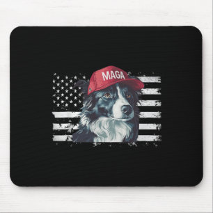 Border Collie Wearing Mega Hat American Flag Dogs  Mouse Pad