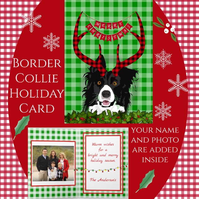 Border Collie with Antlers Merry Christmas Card (Creator Uploaded)