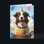 Border Collie with Birthday Cake Birthday Card<br><div class="desc">This isn't just any birthday card - it's a tail-wagging, cake-loving, party-starting extravaganza. Front and center is a Border Collie Cross dog, eyes shining like birthday candles, sitting next to a cake that's so beautifully decorated, it could win a bake-off. The card's colors are as vibrant as a dog park...</div>