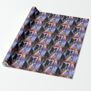 Border Collie With Christmas Lights Holiday Wrapping Paper