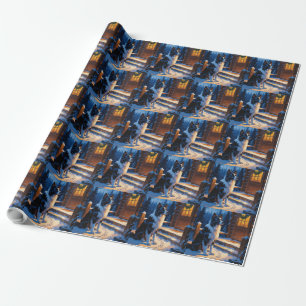 Border Collie With Christmas Lights Holiday Wrapping Paper