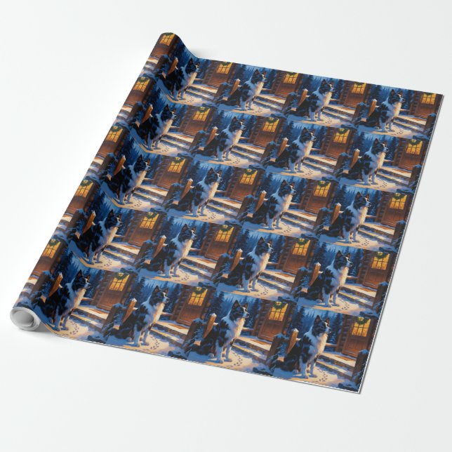 Border Collie With Christmas Lights Holiday Wrapping Paper (Unrolled)