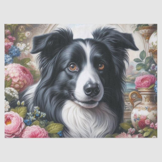 Border Collie with Flowers Tissue Paper (Front)