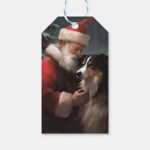 Border Collie With Santa Claus Festive Christmas Gift Tags