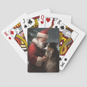 Border Collie With Santa Claus Festive Christmas Playing Cards