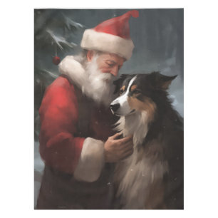 Border Collie With Santa Claus Festive Christmas Tablecloth