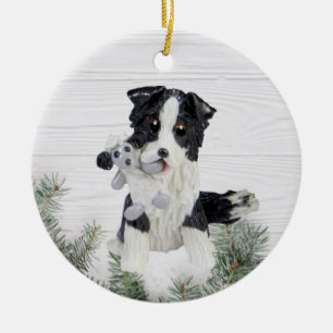 Border Collie with Sheep Christmas Ornament