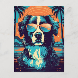 Border Collie with sunglasses at a tropical beach Postcard