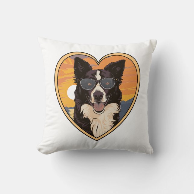 Border Collie with Sunglasses Cushion (Front)
