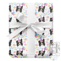 Border Collie  Wrapping Paper in White