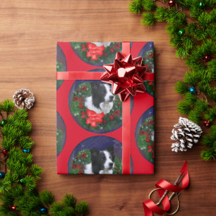 Border Collie Wreath Christmas Wrapping Paper