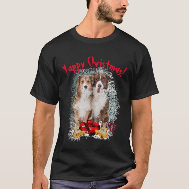 Border Collie Yappy Christmas Dog Mum And Dad T-Shirt (Front)