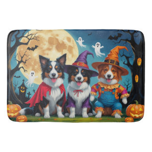 Border Collies Dogs Pumpkin Halloween Funny Bath Mat