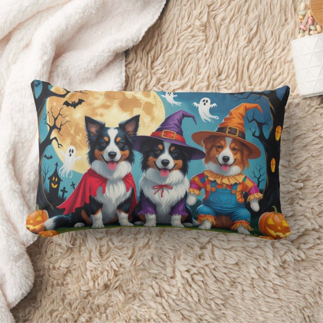 Border Collies Dogs Pumpkin Halloween Funny Lumbar Cushion (Blanket)
