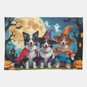 Border Collies Dogs Pumpkin Halloween Funny Tea Towel