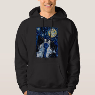 Border Collies Dogs Starry Night Painting Hoodie