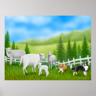 Border Collies & Sheep Flock Print