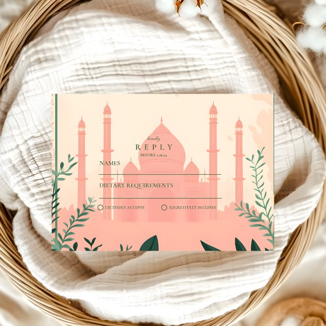 Border  Elegant Floral Islamic Wedding RSVP Card (Creator Uploaded)