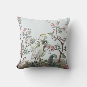 Border in chinoiserie style with storks and peonie cushion